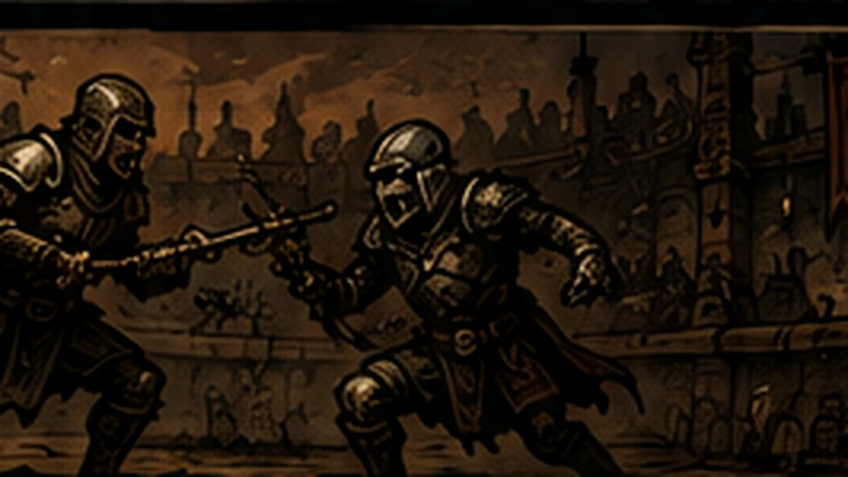 Két páncélos harcos küzd egy fantasy arénában